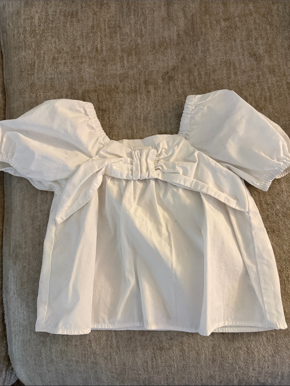 Zara White Puff Sleeve bow detailed Blouse